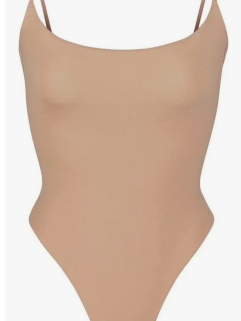 Skims Tan Bodysuit cami spaghetti straps scoop neck thong high cut size Small